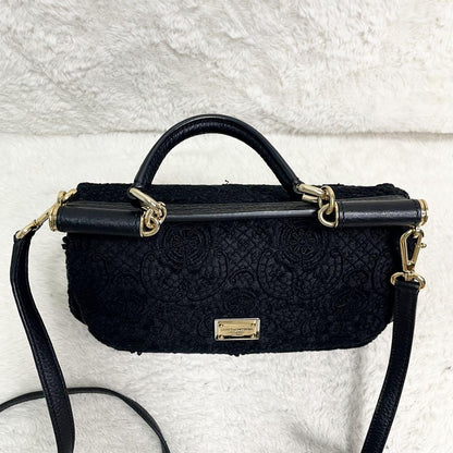 Dolce & Gabbana Hand Shoulder Bag Tote Purse 2way Leopard Leather Canvas Black
