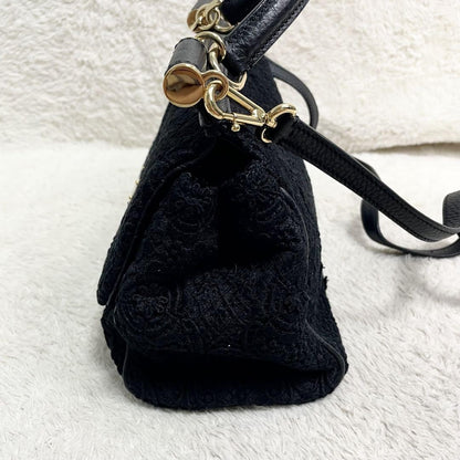 Dolce & Gabbana Hand Shoulder Bag Tote Purse 2way Leopard Leather Canvas Black