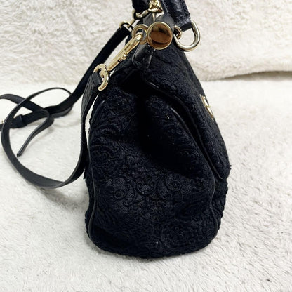 Dolce & Gabbana Hand Shoulder Bag Tote Purse 2way Leopard Leather Canvas Black