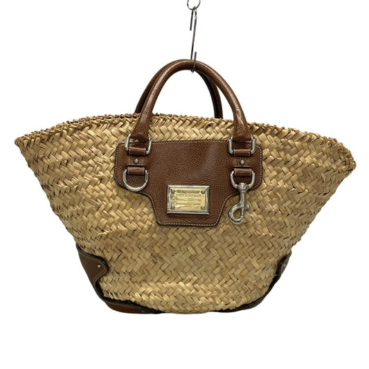 Dolce & Gabbana Hand Bag Tote Purse Leopard Straw Leather Beige Dark Brown Auth