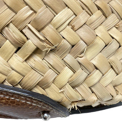 Dolce & Gabbana Hand Bag Tote Purse Leopard Straw Leather Beige Dark Brown Auth