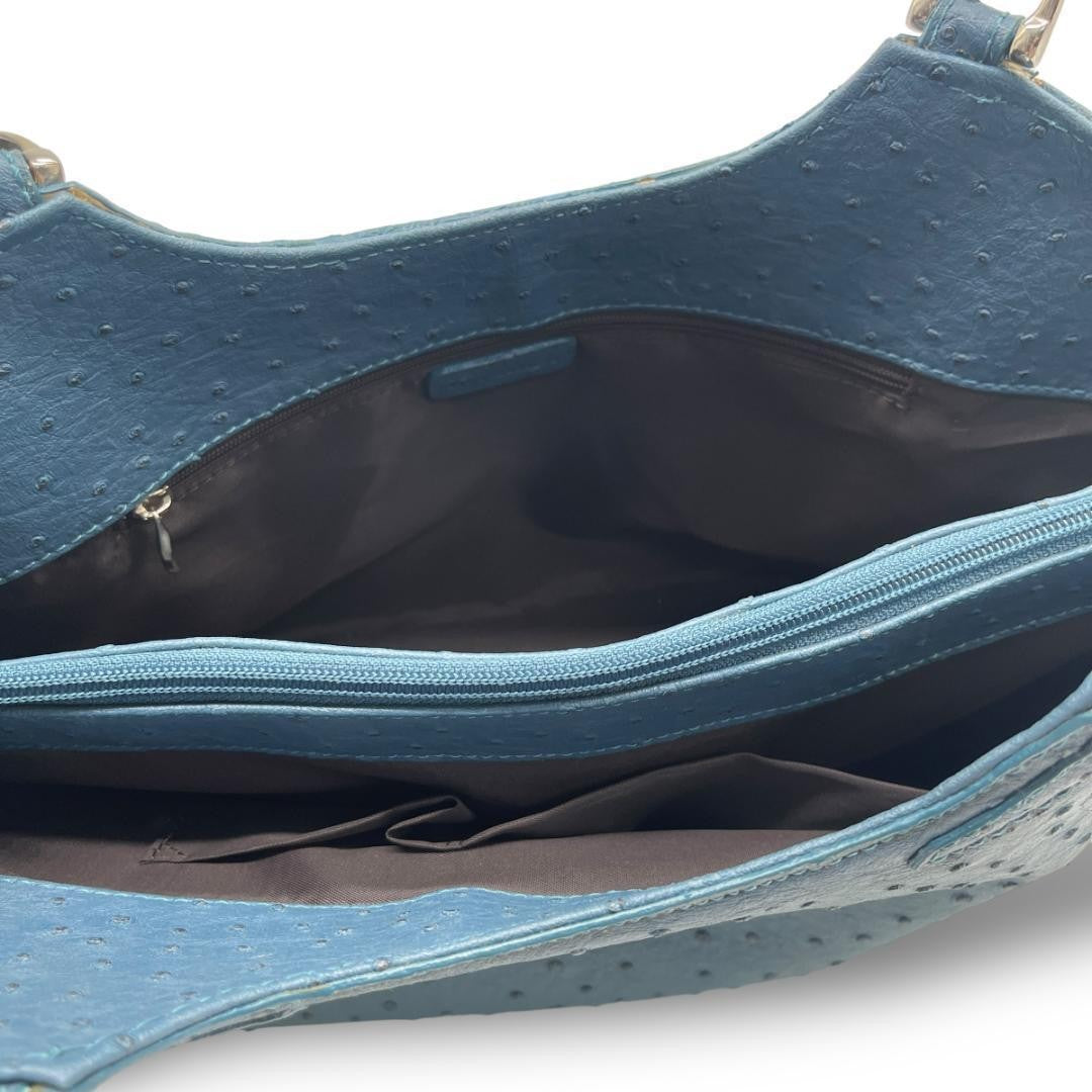 Reo Valentino Hand Bag Tote Purse Leather Blue Authentic