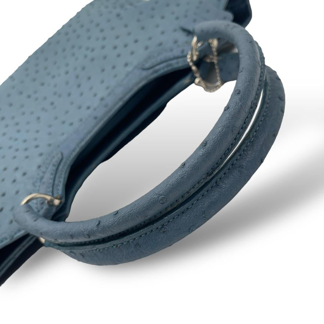 Reo Valentino Hand Bag Tote Purse Leather Blue Authentic