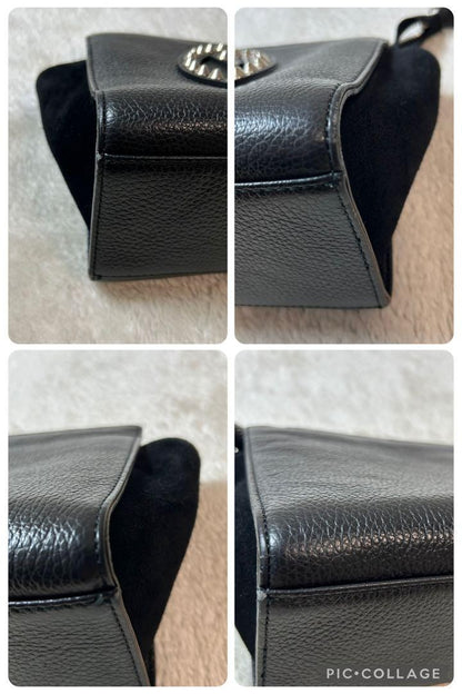 Valentino Shoulder Bag Purse Studs Leather Suede Black Authentic