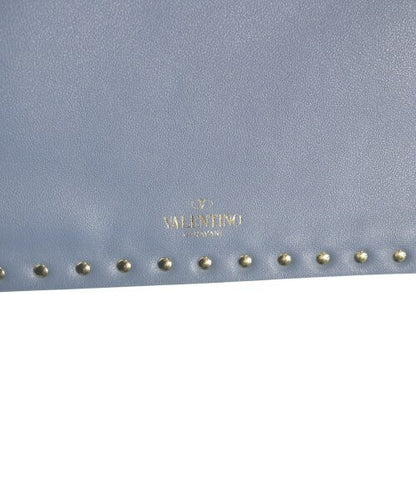 Valentino Clutch Bag Second Bag Studs Blue Gray Authentic