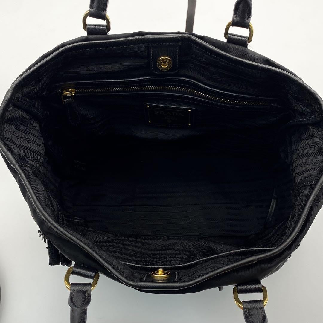 PRADA Hand Shoulder Bag Tote Purse 2way Logo Nylon Leather Black Authentic