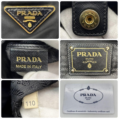 PRADA Hand Shoulder Bag Tote Purse 2way Logo Nylon Leather Black Authentic