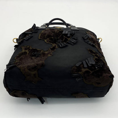 PRADA Hand Shoulder Bag Tote Purse 2way Logo Nylon Leather Black Authentic