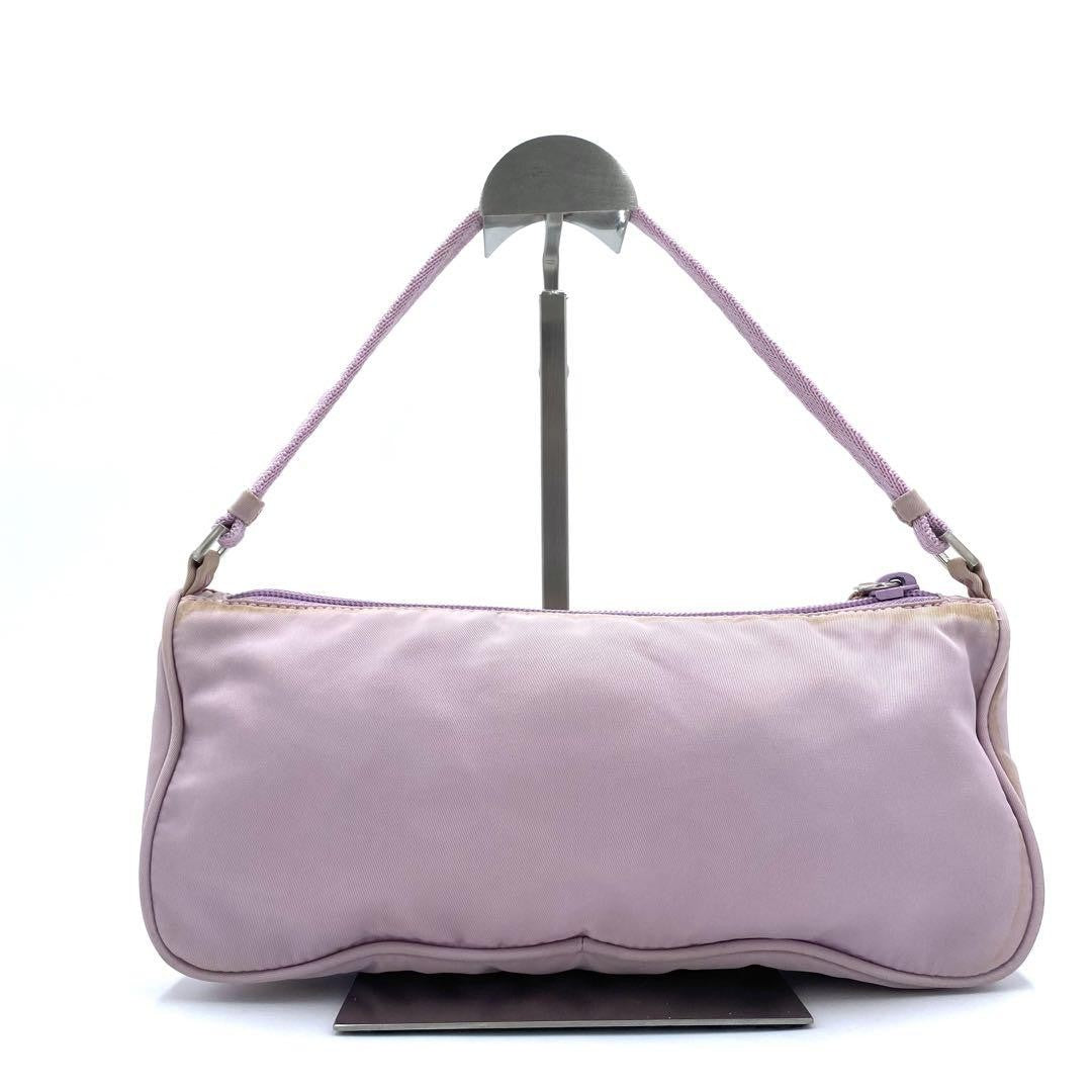 PRADA Accessory Pouch Hand Bag Tote Purse Logo Nylon Light Pink Purple Authentic