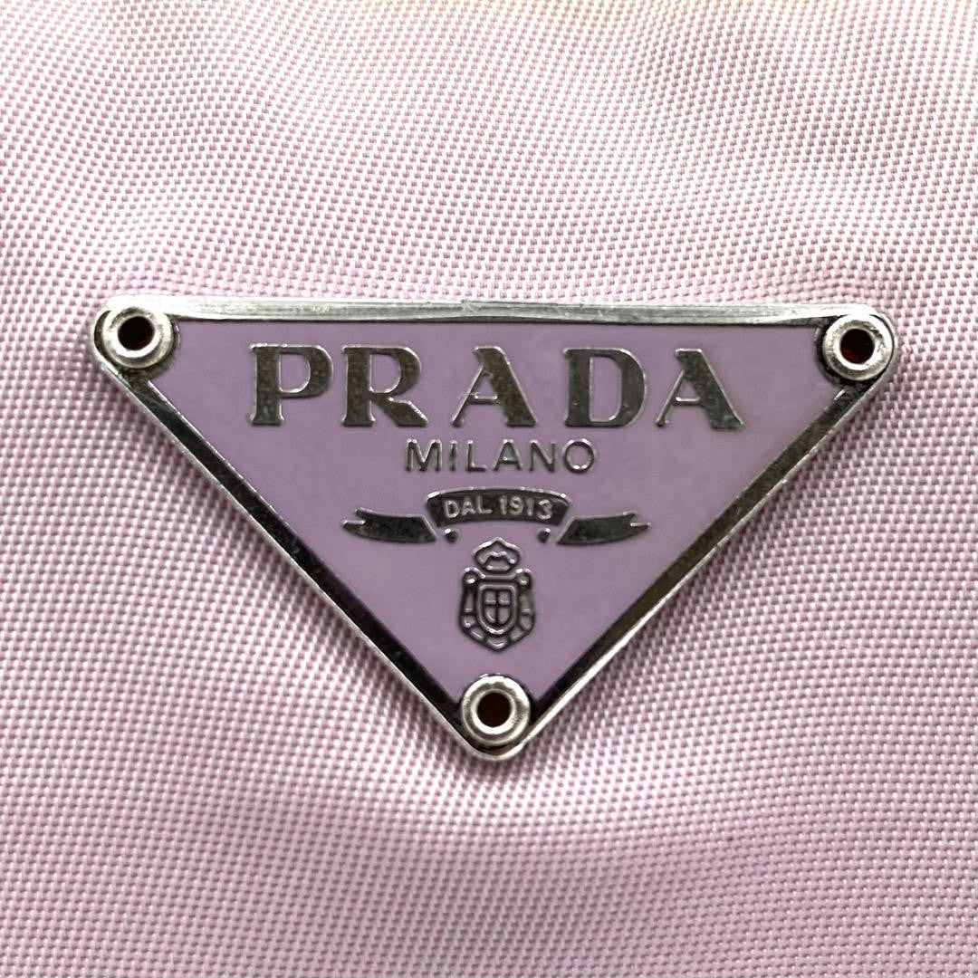 PRADA Accessory Pouch Hand Bag Tote Purse Logo Nylon Light Pink Purple Authentic