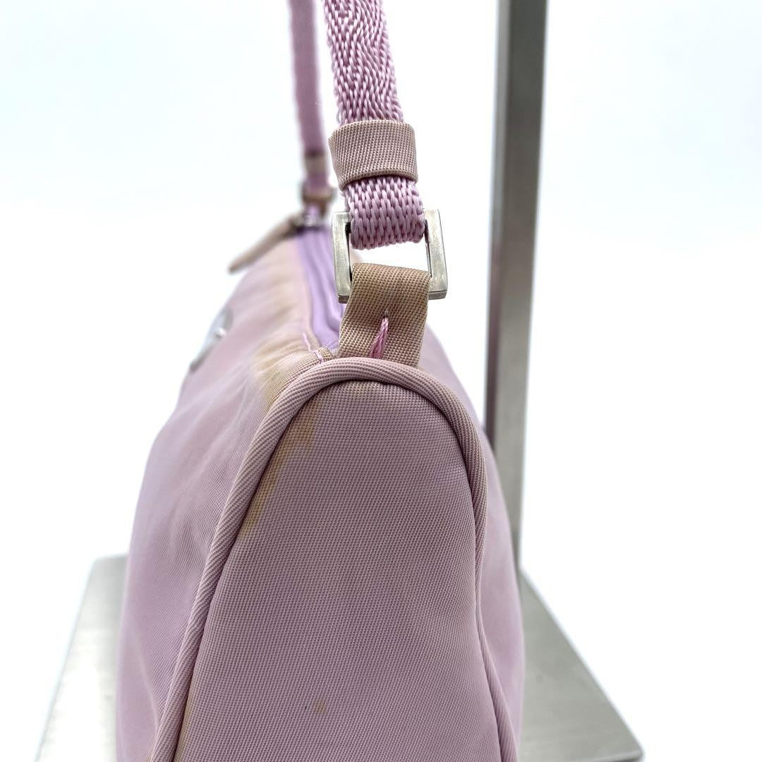 PRADA Accessory Pouch Hand Bag Tote Purse Logo Nylon Light Pink Purple Authentic