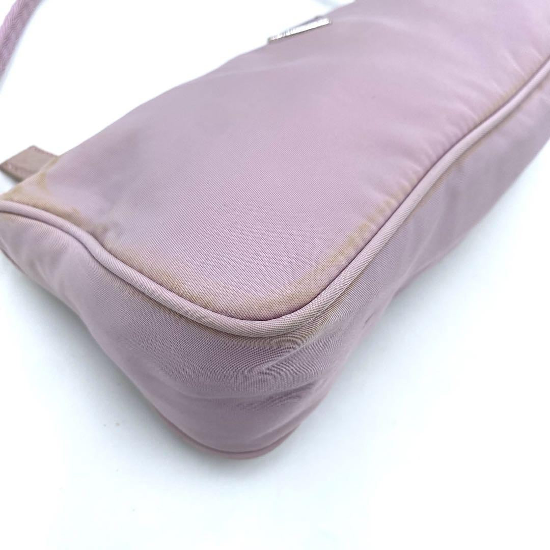 PRADA Accessory Pouch Hand Bag Tote Purse Logo Nylon Light Pink Purple Authentic