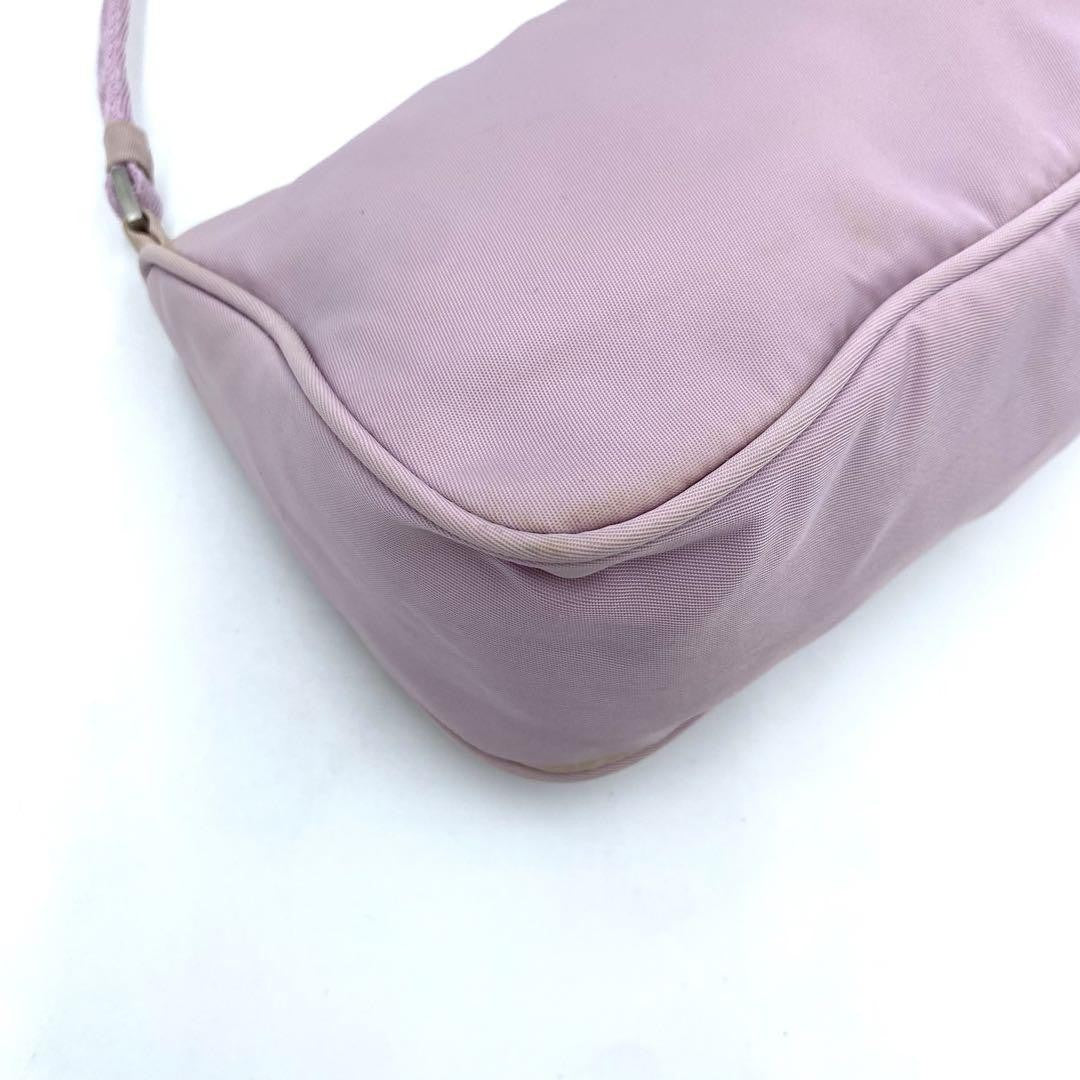 PRADA Accessory Pouch Hand Bag Tote Purse Logo Nylon Light Pink Purple Authentic
