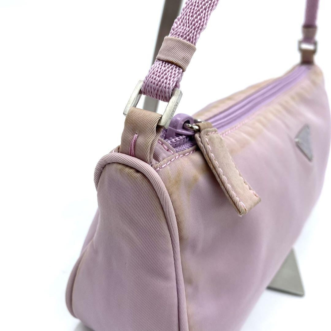 PRADA Accessory Pouch Hand Bag Tote Purse Logo Nylon Light Pink Purple Authentic