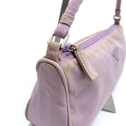 PRADA Accessory Pouch Hand Bag Tote Purse Logo Nylon Light Pink Purple Authentic