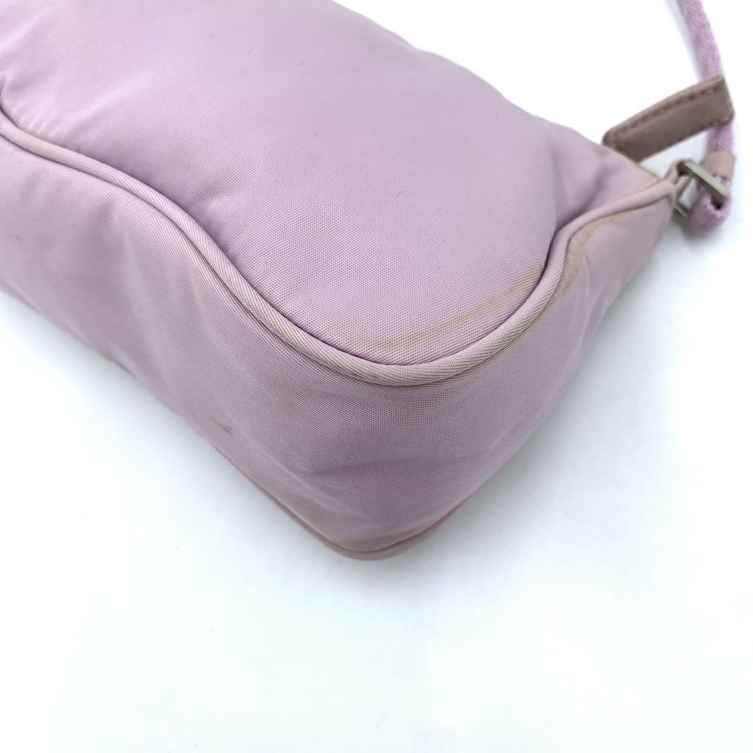 PRADA Accessory Pouch Hand Bag Tote Purse Logo Nylon Light Pink Purple Authentic