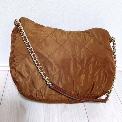PRADA Hand Bag Tote Purse Logo Chain Nylon Authentic