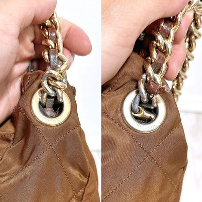 PRADA Hand Bag Tote Purse Logo Chain Nylon Authentic