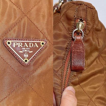 PRADA Hand Bag Tote Purse Logo Chain Nylon Authentic