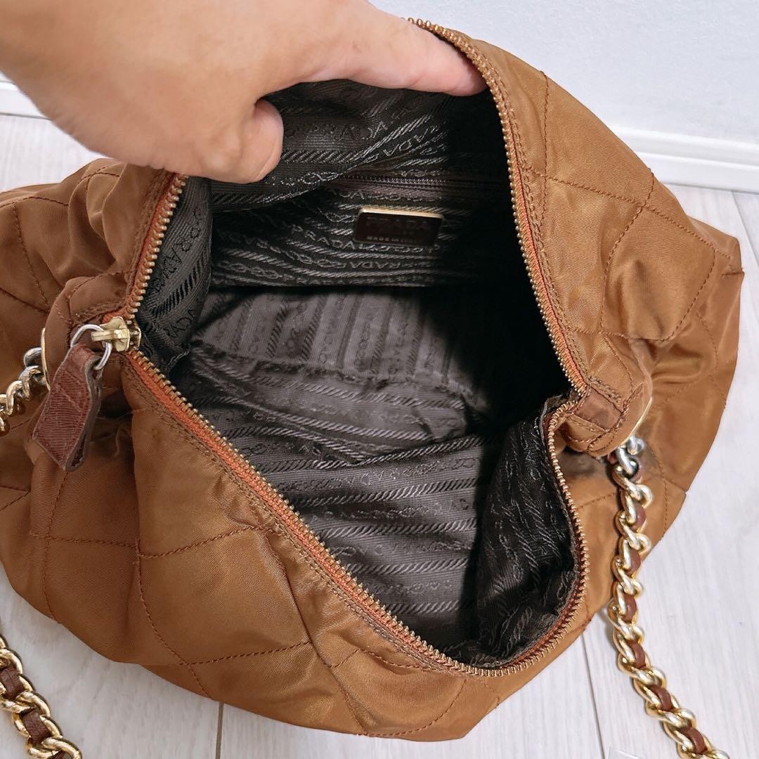 PRADA Hand Bag Tote Purse Logo Chain Nylon Authentic