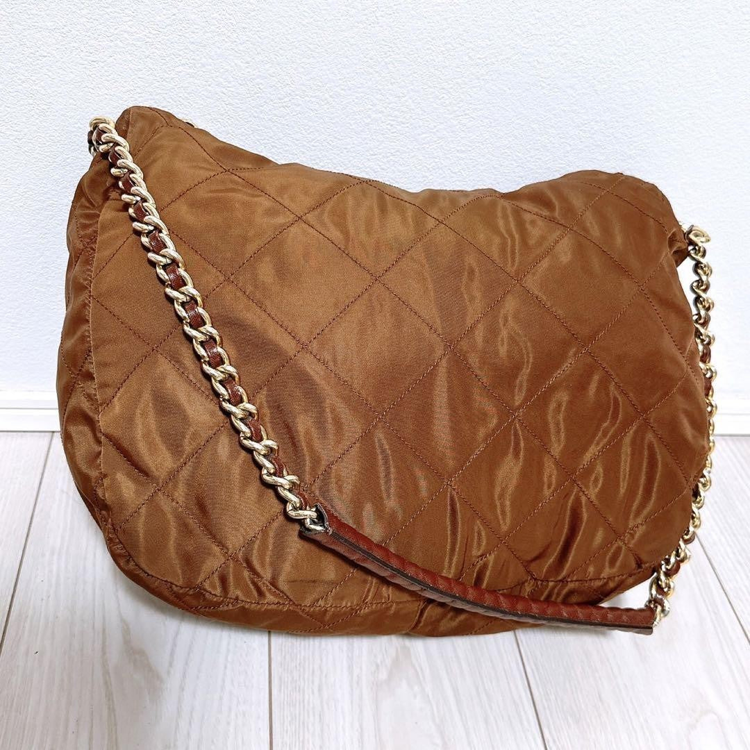 PRADA Hand Bag Tote Purse Logo Chain Nylon Authentic