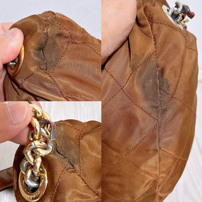 PRADA Hand Bag Tote Purse Logo Chain Nylon Authentic