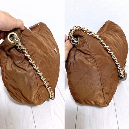 PRADA Hand Bag Tote Purse Logo Chain Nylon Authentic
