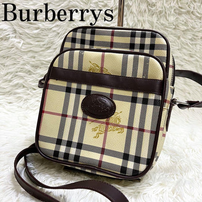 BURBERRYS Shoulder Bag Purse Nova Check PVC Leather Beige Authentic