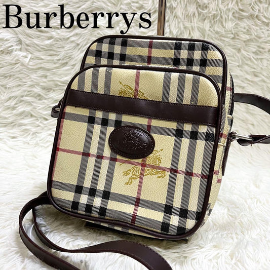 BURBERRYS Shoulder Bag Purse Nova Check PVC Leather Beige Authentic