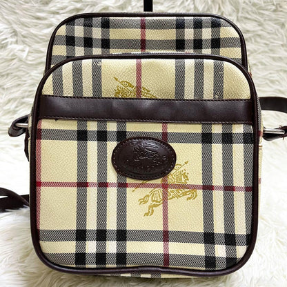 BURBERRYS Shoulder Bag Purse Nova Check PVC Leather Beige Authentic