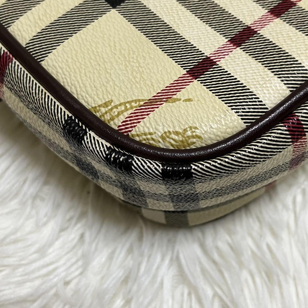 BURBERRYS Shoulder Bag Purse Nova Check PVC Leather Beige Authentic