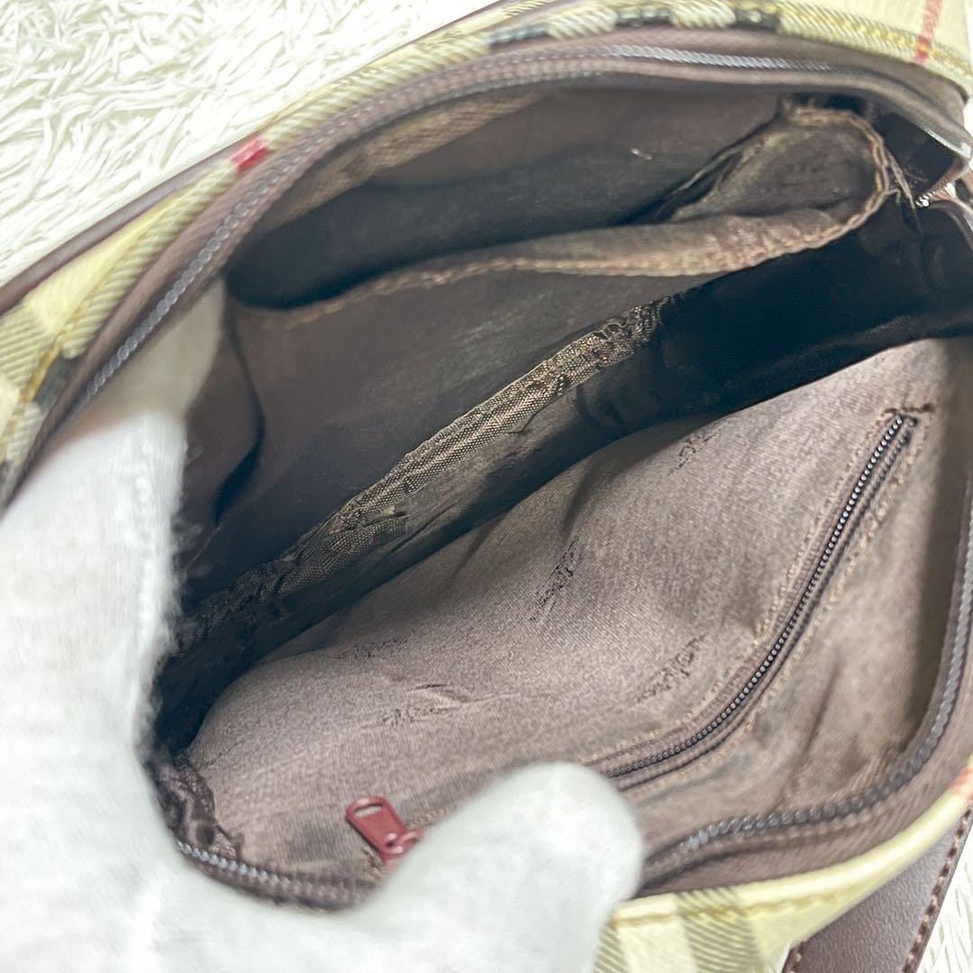 BURBERRYS Shoulder Bag Purse Nova Check PVC Leather Beige Authentic
