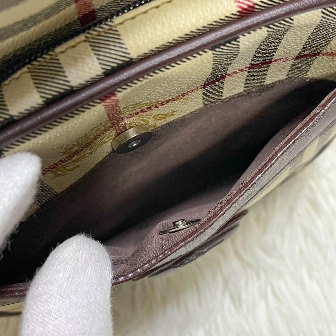 BURBERRYS Shoulder Bag Purse Nova Check PVC Leather Beige Authentic