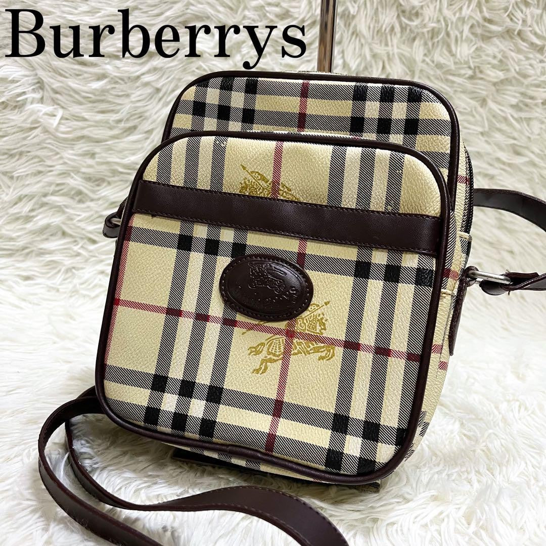 BURBERRYS Shoulder Bag Purse Nova Check PVC Leather Beige Authentic