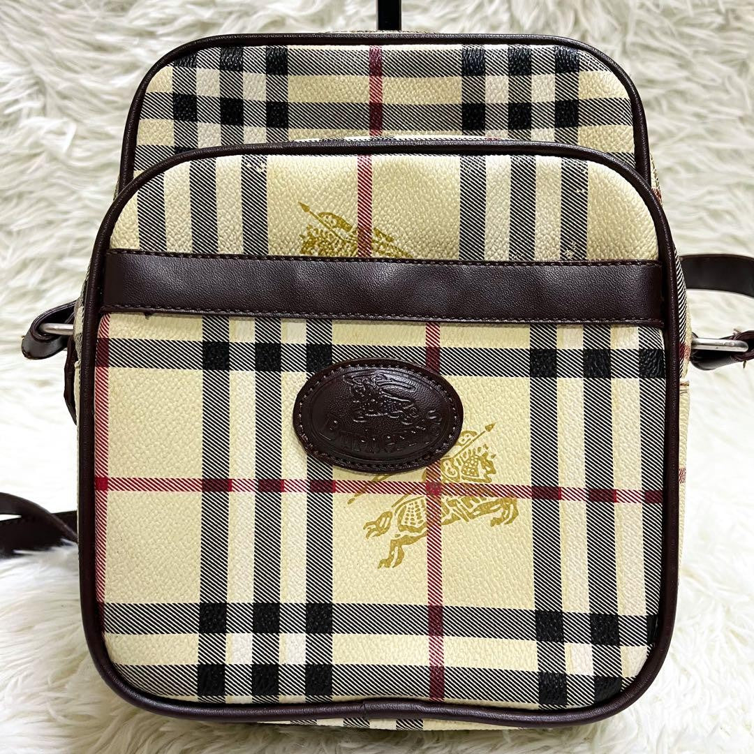 BURBERRYS Shoulder Bag Purse Nova Check PVC Leather Beige Authentic