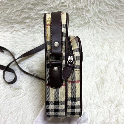 BURBERRYS Shoulder Bag Purse Nova Check PVC Leather Beige Authentic