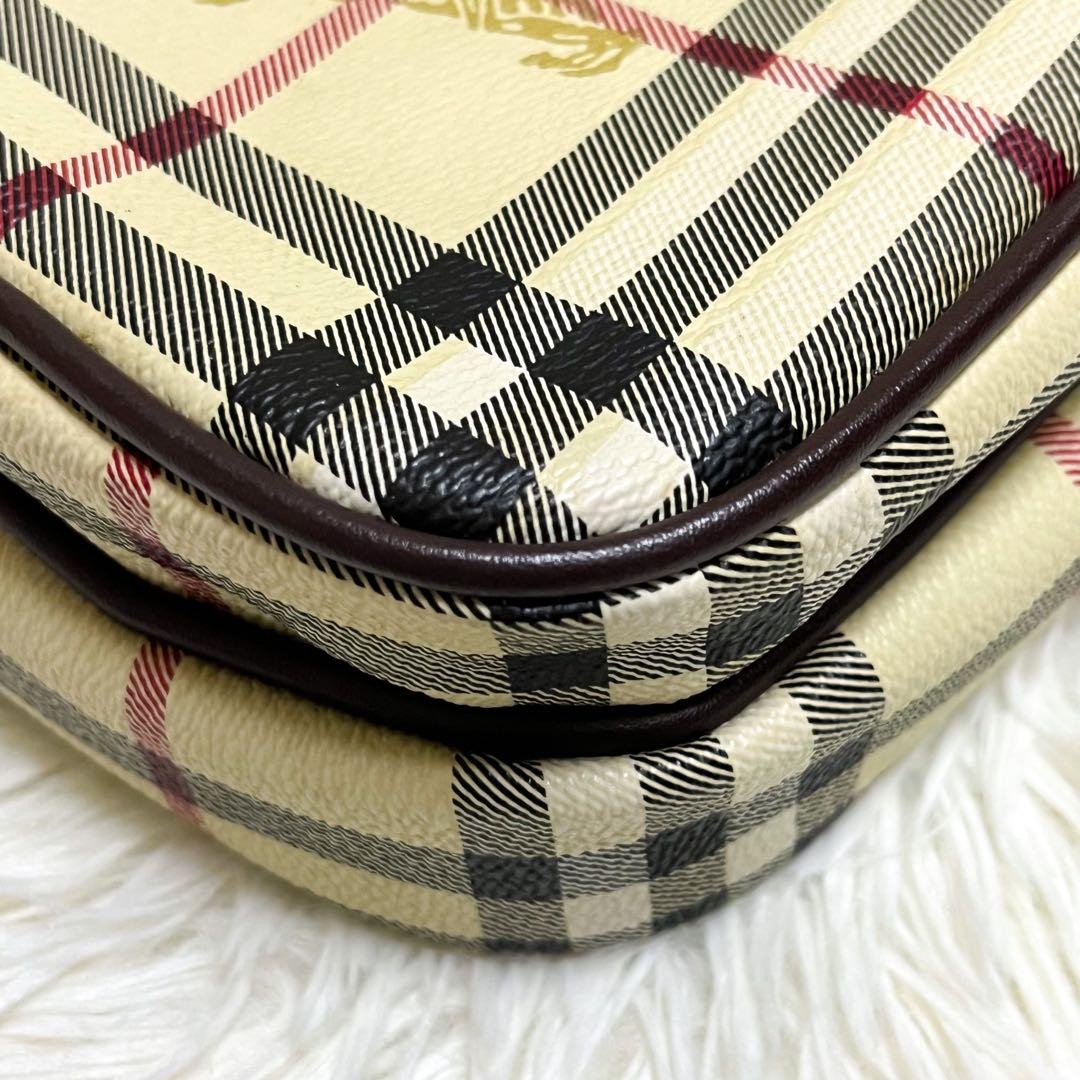 BURBERRYS Shoulder Bag Purse Nova Check PVC Leather Beige Authentic