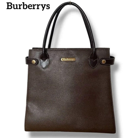 BURBERRYS Hand Bag Tote Purse Nova Check Leather Dark Brown Authentic
