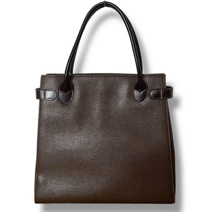 BURBERRYS Hand Bag Tote Purse Nova Check Leather Dark Brown Authentic
