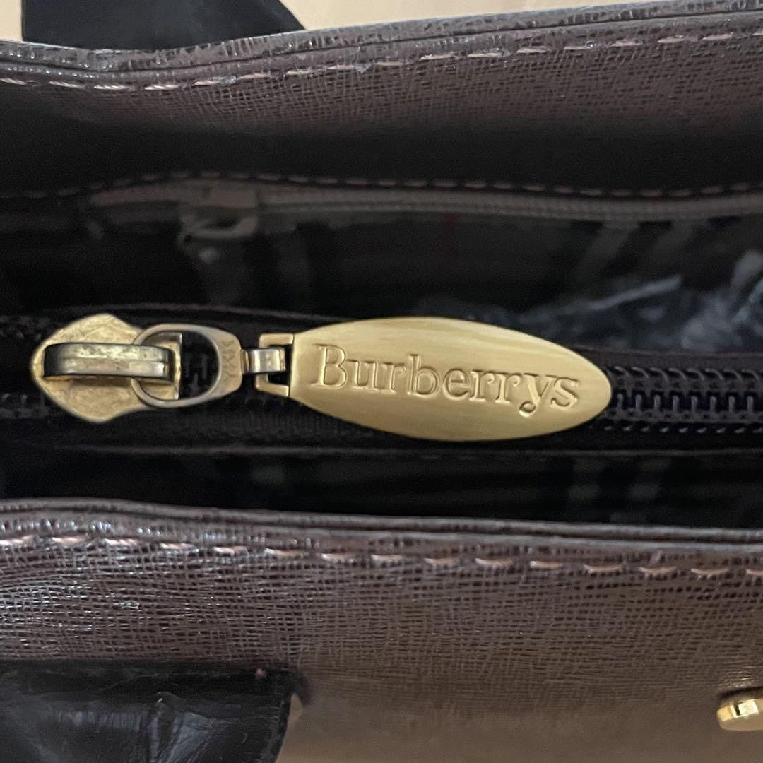 BURBERRYS Hand Bag Tote Purse Nova Check Leather Dark Brown Authentic