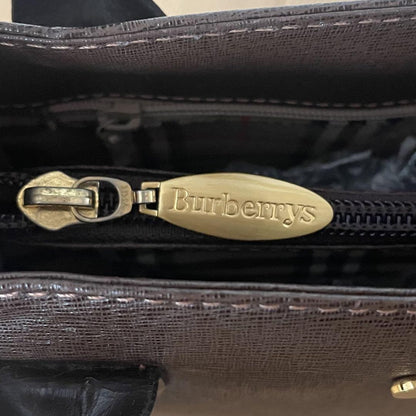 BURBERRYS Hand Bag Tote Purse Nova Check Leather Dark Brown Authentic