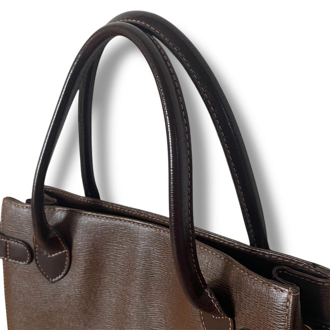 BURBERRYS Hand Bag Tote Purse Nova Check Leather Dark Brown Authentic