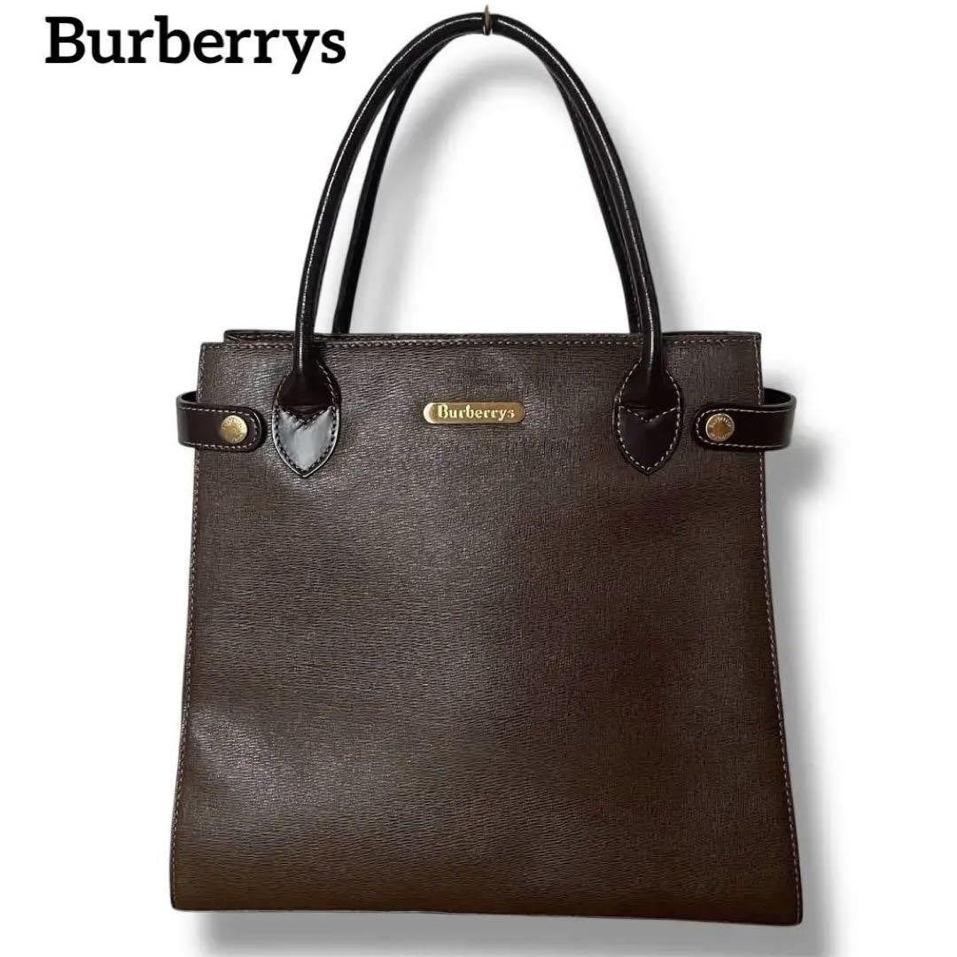 BURBERRYS Hand Bag Tote Purse Nova Check Leather Dark Brown Authentic