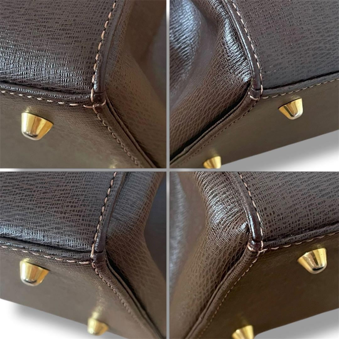BURBERRYS Hand Bag Tote Purse Nova Check Leather Dark Brown Authentic