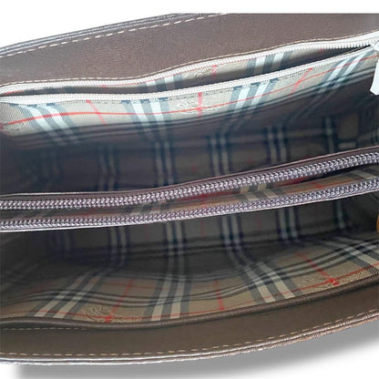 BURBERRYS Hand Bag Tote Purse Nova Check Leather Dark Brown Authentic