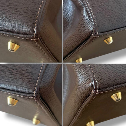 BURBERRYS Hand Bag Tote Purse Nova Check Leather Dark Brown Authentic