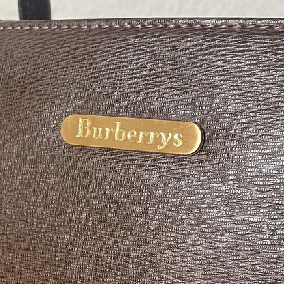 BURBERRYS Hand Bag Tote Purse Nova Check Leather Dark Brown Authentic