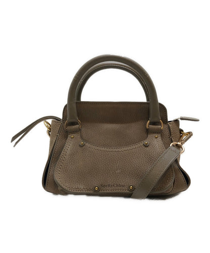 See By Chloe Hand Bag Tote Purse Susie Saddle Bag 2way Leather Gray Authentic