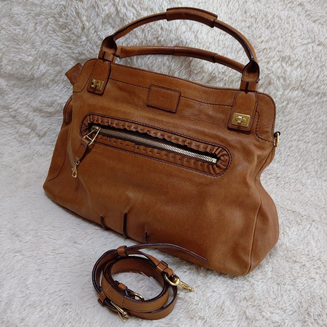 Chloe Hand Shoulder Bag Tote Purse 2way Leather Brown Authentic