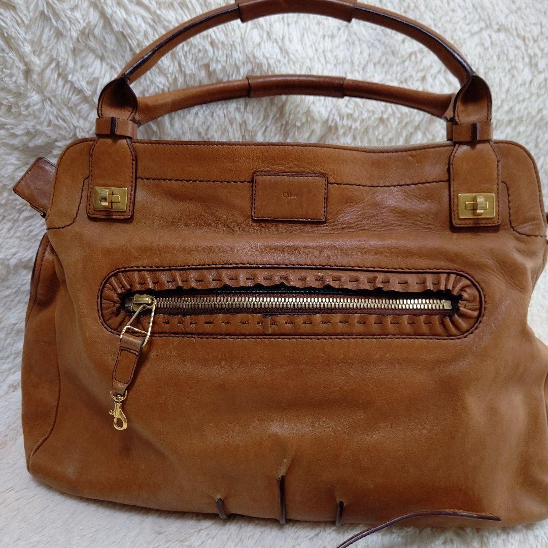 Chloe Hand Shoulder Bag Tote Purse 2way Leather Brown Authentic